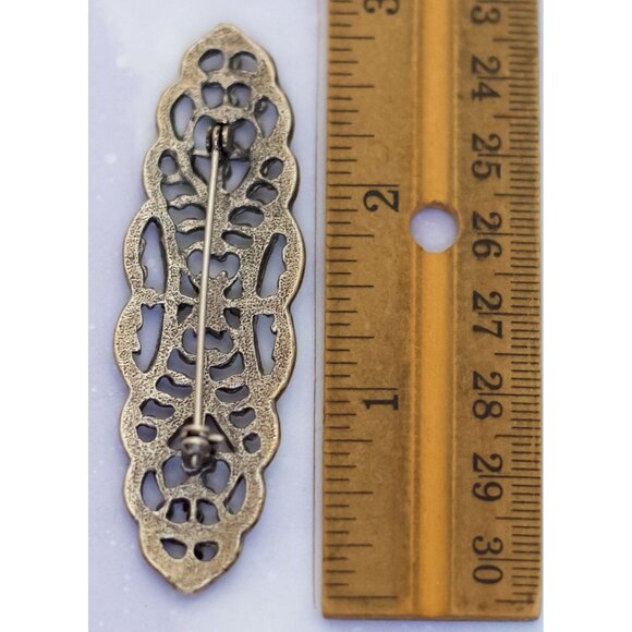 Vintage Intricate Oval Waves Silver Tone Intricate Brooch - J32 - Picture 2 of 2